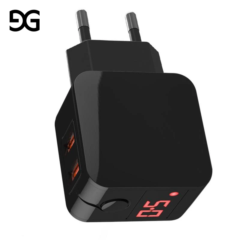 Универсальное зарядное устройство GUSGU с 2 USB портами и светодиодным дисплеем для