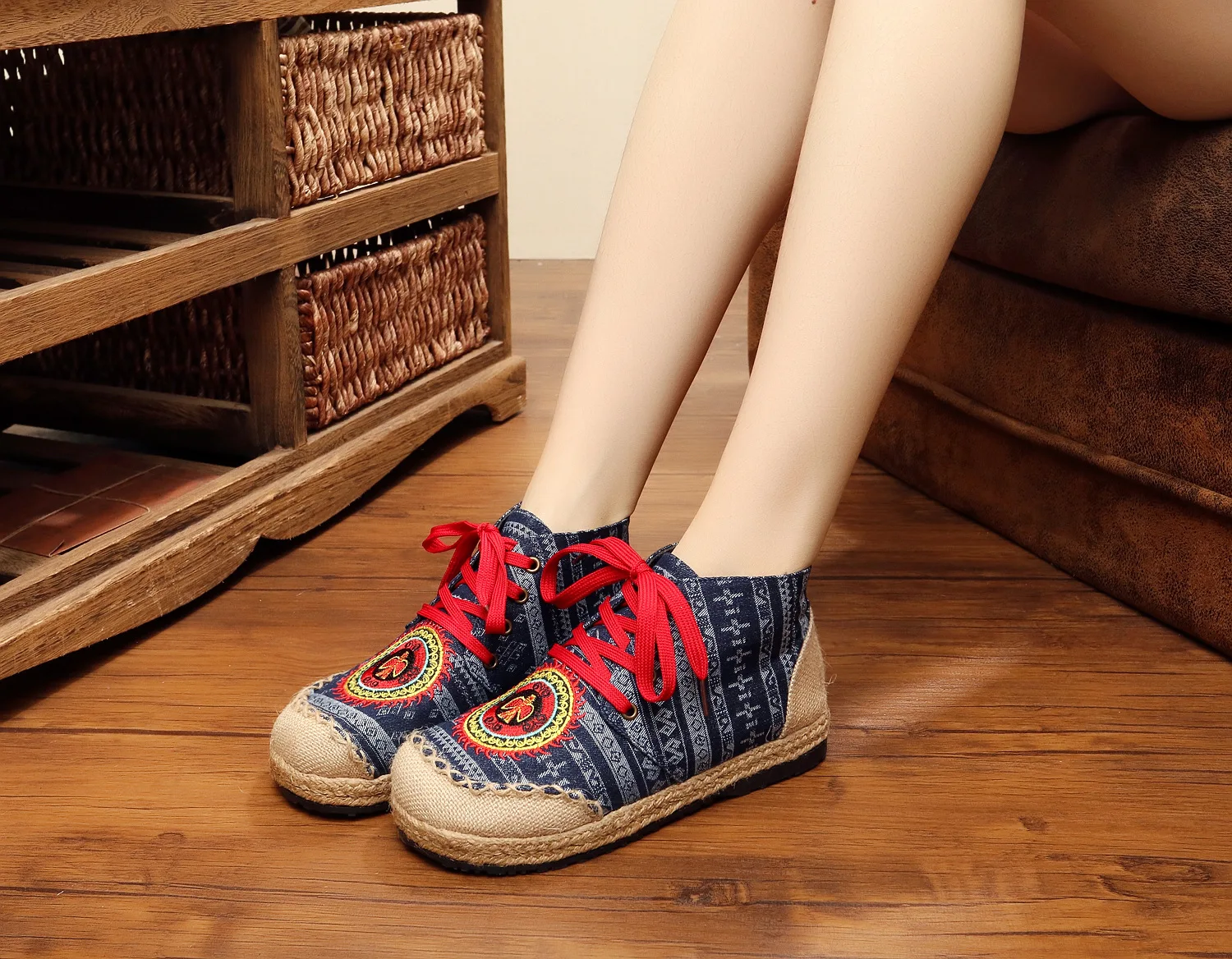 Винтажные женские льняные туфли с вышивкой Туфли в стиле старого Пекина