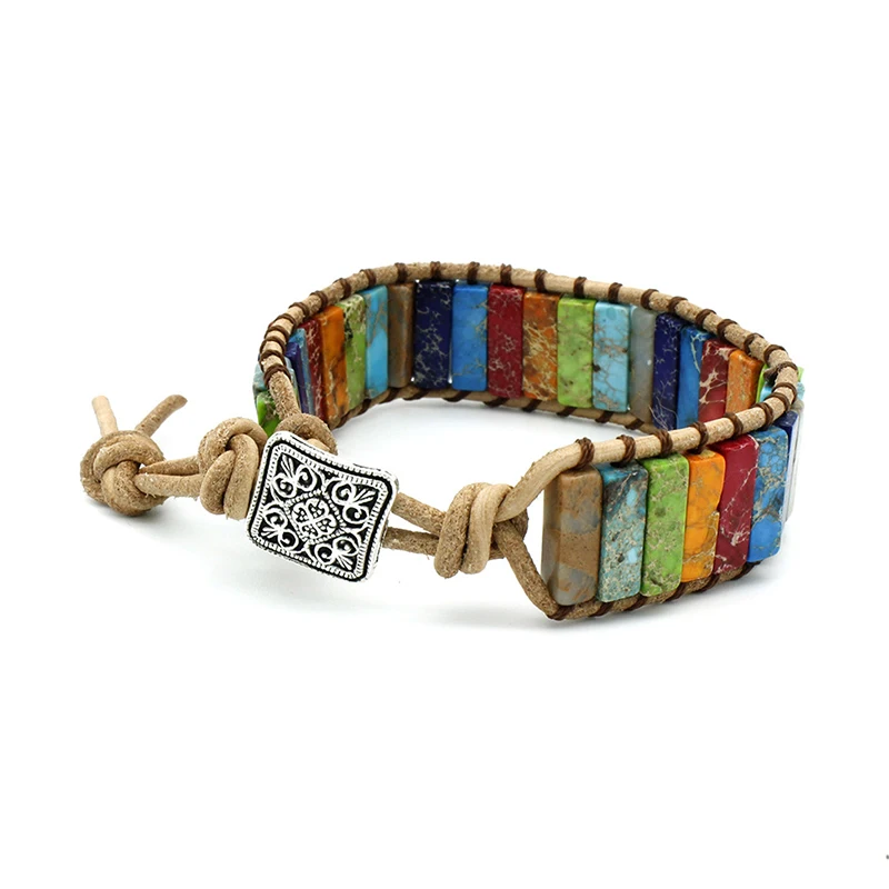 Многоцветный морской осадочный чакра браслет плетеный из натурального камня