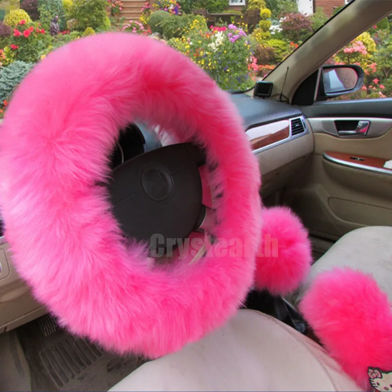 3 шт./компл. розовый Обувь на теплом меху шерстяные рулевого колеса автомобиля