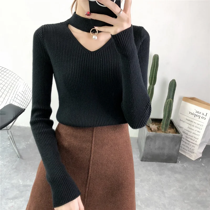 Женский вязаный пуловер GIGOGOU теплый толстый с v-образным вырезом и длинными