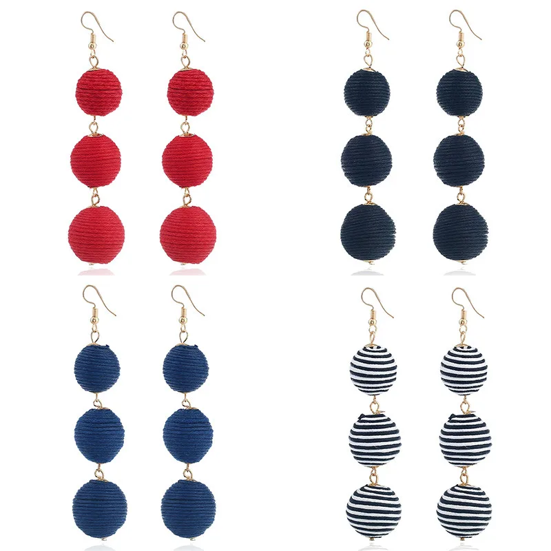 Colorful Thread Wrapped Ball Earring Bohemian Rope Dangle | Украшения и аксессуары