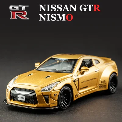 Золотой 1:32 Nissan GTR, модель автомобиля из сплава, звук и светильник, оттягивающийся автомобиль, литье под давлением, электронные игрушечные машинки, подарок на день рождения - Цвет: Золотой