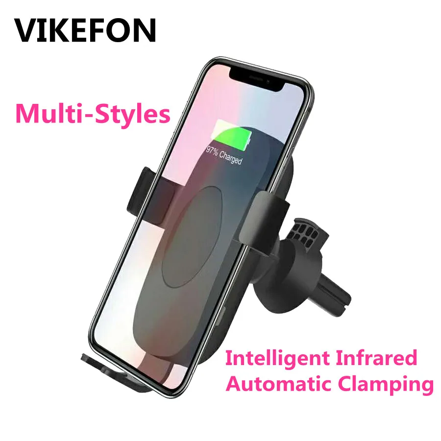 VIKEFON Qi Car Wireless Charger For iPhone Xs Max Xr X Samsung S10 S9 Automatic Clamping Fast Charging Phone Holder | Мобильные