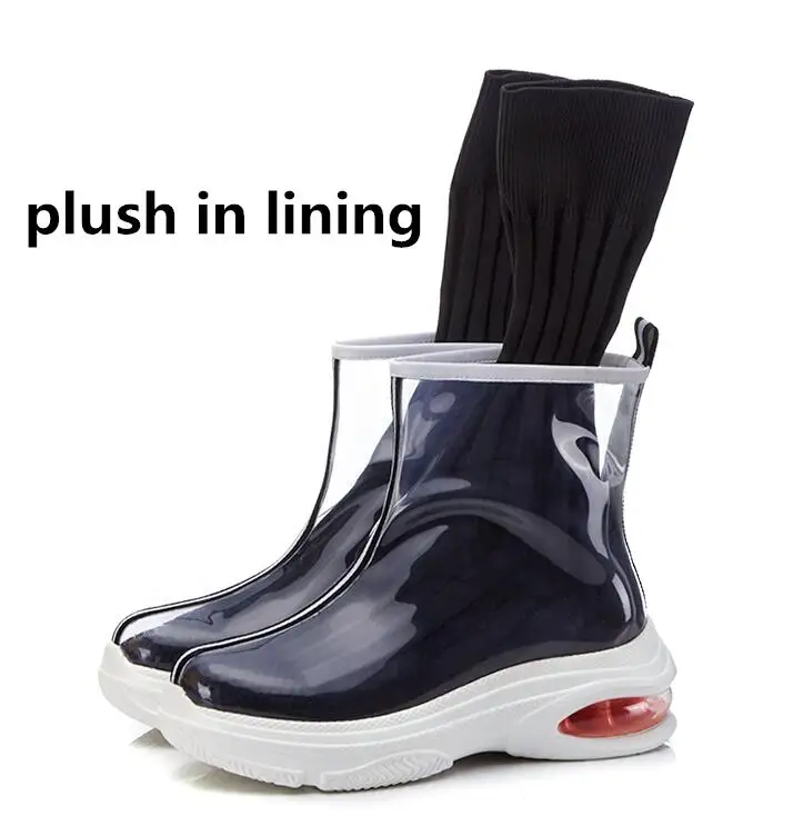 plush in lining BuonoScarpe/женские лоскутные носки без шнуровки; модные ботинки с круглым носком из пластика; носки на платформе и каблуке; эластичные вязаные ботинки - Цвет: plush in lining