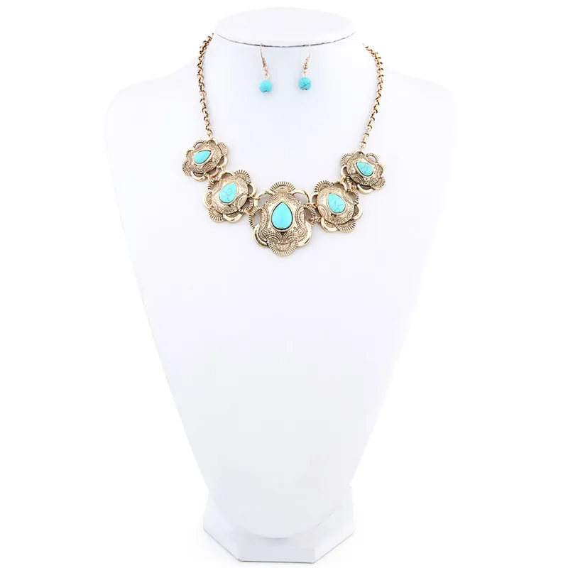 Винтажное богемное ожерелье с камнями массивное нагрудником этническое