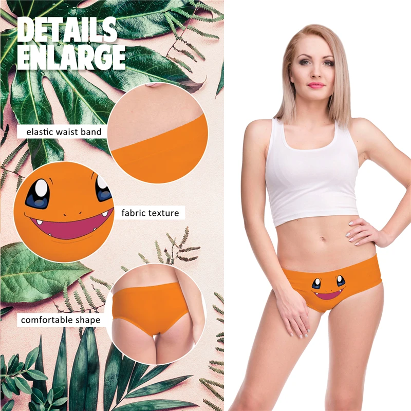Charmander оранжевое нижнее белье с интересным принтом для женщин горячее сексуальное женское белье стринги трусы милые трусики для леди