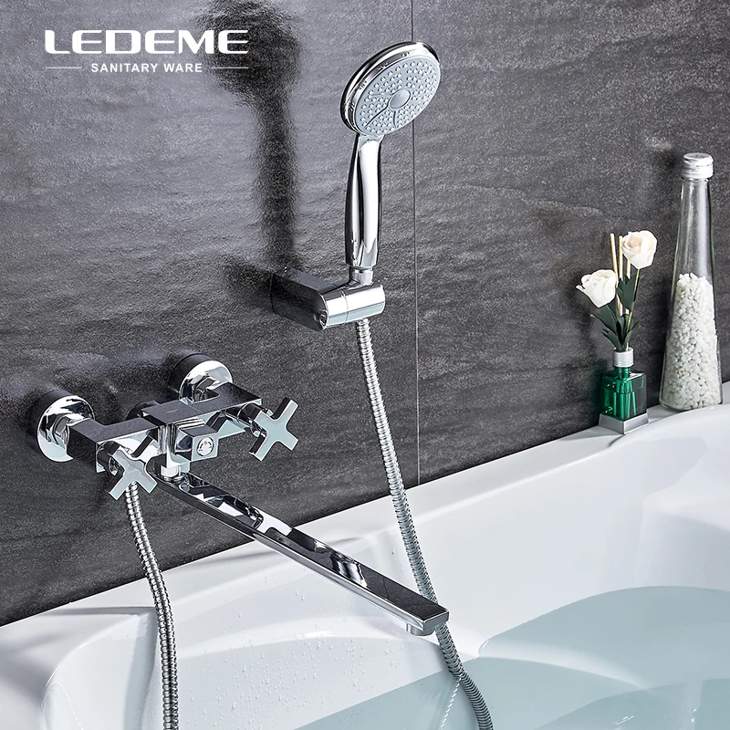 LEDEME Bathtub Faucet Shower Set Brass Body Showers with Handhead ABS Head Long Spout Bathroom Tap L2584 | Обустройство дома