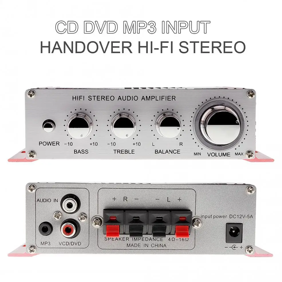 Автомобильный Hi Fi стерео усилитель 12 в пост. Тока 5 А 85 дБ поддержка CD / DVD MP3 входов