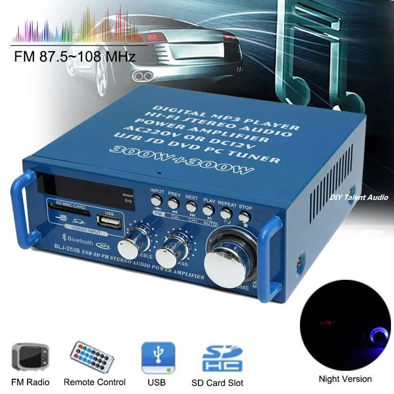 DC 12V AC 220V Bluetooth FM Hi Fi 300W + стерео аудио усилитель mp3 плеер|Усилители мощности| |