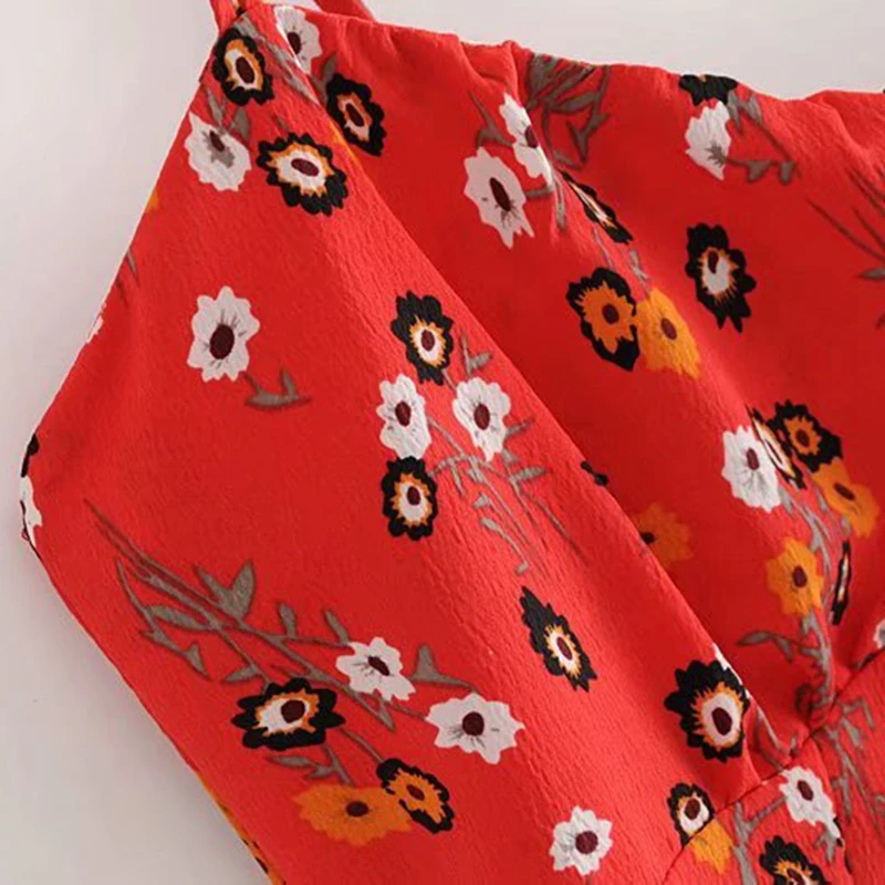 Женское винтажное мини платье с открытой спиной красное пляжное цветочным