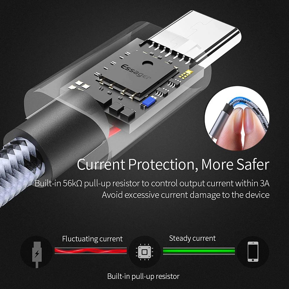 Кабель зарядный Essager USB Type C для Samsung S20/S10/Xiaomi mi 10/3A|Кабели мобильных телефонов| |