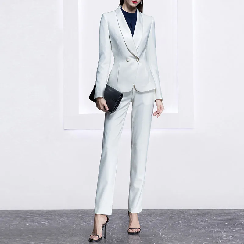 

Женский деловой костюм, белый облегающий пиджак и брюки, Офисная форма, брючный костюм, комплект из 2 предметов