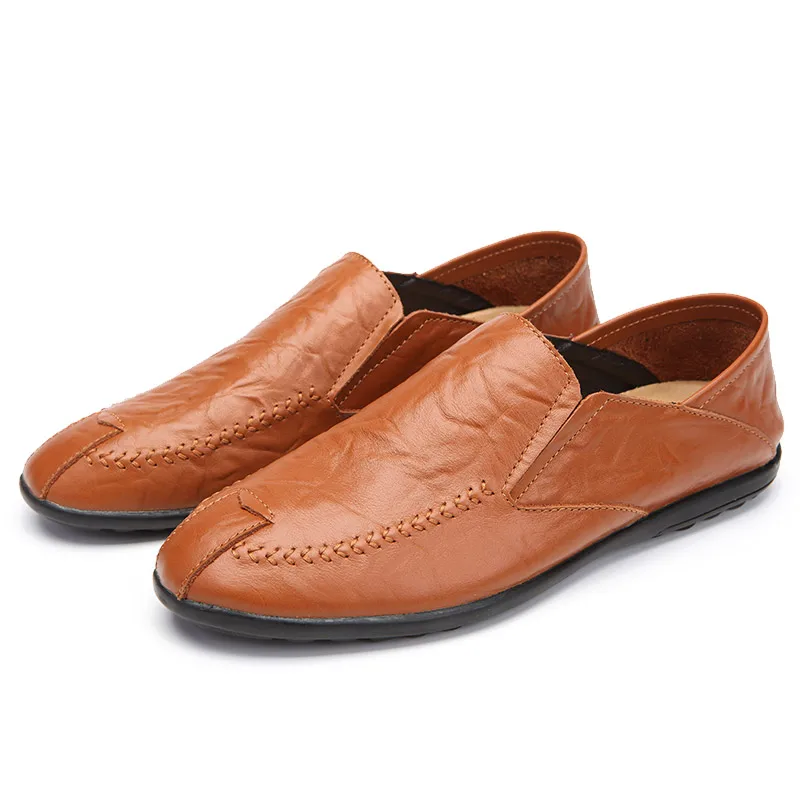 

2019 new fashion men's shoes casual genuine leather loafers male solid brown coffee black slip on shoe man driving shoes for men