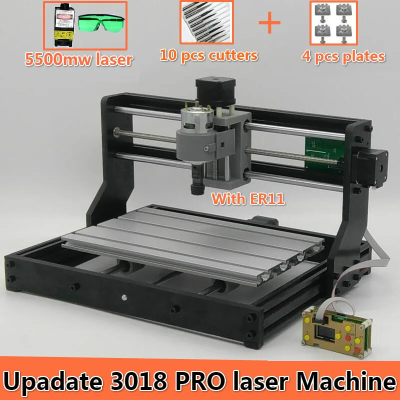 CNC 3018 Pro GRBL управление Diy Мини ЧПУ машина, 3 оси pcb фрезерный станок, древесины маршрутизатор лазерной гравировки, с автономным контроллером - Цвет: with 5500mw laser