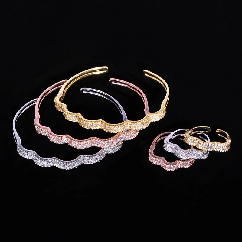 Blucome новый модный набор колец триколор браслет Блестящий AAA кубический циркон для