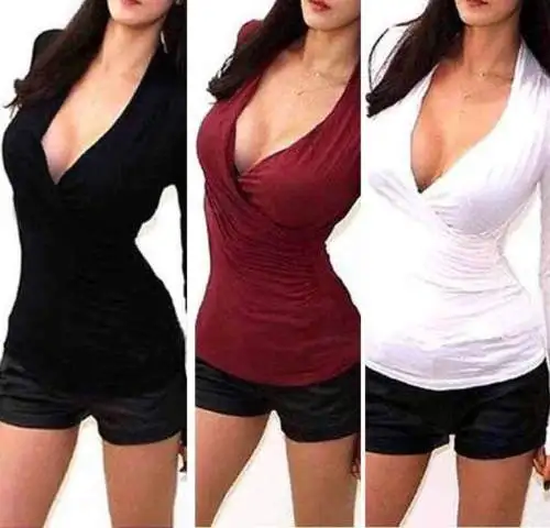 Новые пикантные WRAP v образным вырезом PLUNGE простыня LOW CUT с длинным рукавом стрейч