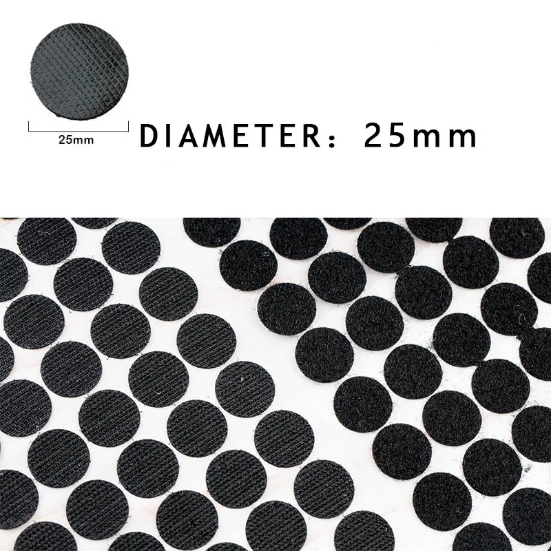 25mm black - 100Pcs 100 пар самоклеющаяся лента в горошек 10/15/20/25/30 мм Цвет: белый, черный, на клеевой основе с застежкой-липучкой Стикеры прочной нейлоновой водонепроницаемый клей boob - Цвет: 25mm black - 100Pcs