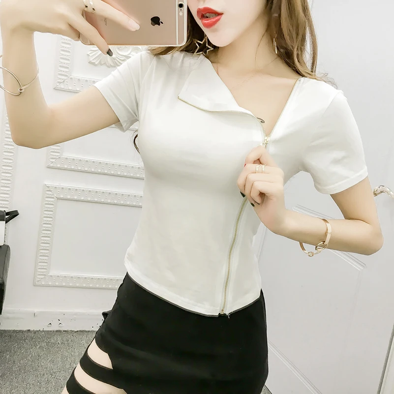 Косая молния Сексуальная футболка с блестками 2019 Новинка Весна Осень Женские