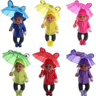 Новый набор из 6 предметов для куклы-дождя = шляпа + футболка + пальто + штаны + обувь + зонтик, подходит для 18-дюймовой куклы American  Baby Born поколения 43 см, игрушка для девочек