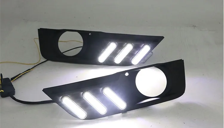 EOsuns led drl Дневной ходовой светильник+ галогенная противотуманная фара для Ford Focus 2005-2006 с движущимися желтыми поворотниками