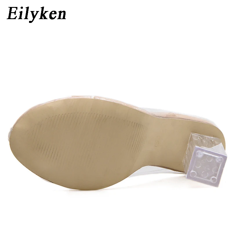 Eilyken/ женские туфли на высоком квадратном каблуке с кристаллами; прозрачные туфли-лодочки из ПВХ; тапочки; женская обувь с острым носком