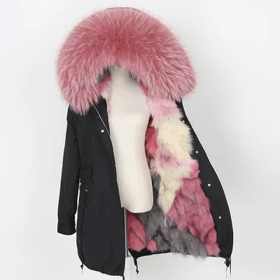 4 fox fur liner Длинная парка, зимняя куртка для женщин, воротник из натурального меха енота, капюшон, подкладка из натурального Лисьего меха, верхняя одежда, отстегивающаяся уличная одежда, новинка - Цвет: 4 fox fur liner