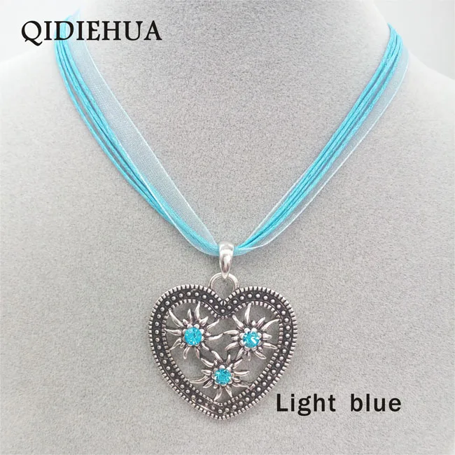 QIDIEHUA Мода серебро Edelweiss Сердце ожерелье кулон для женщин Октоберфест подвеска-Шарм с искусственным бриллиантом ювелирные изделия из веревки