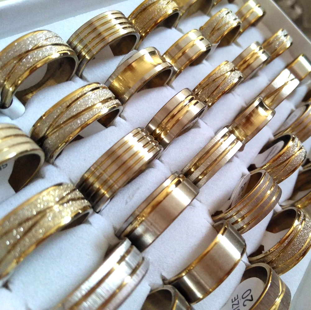 100 шт. мужские кольца из нержавеющей стали с золотыми линиями|jewelry lots|wholesale jewelry