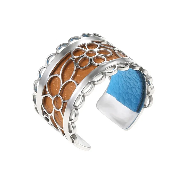 coffee Legenstar Inca серебряные кольца с открытым цветком для женщин Bijoux Homme кольца из нержавеющей стали с возможностью изменения размера Реверсивные кожаные кольца Bague летние - Цвет основного камня: coffee