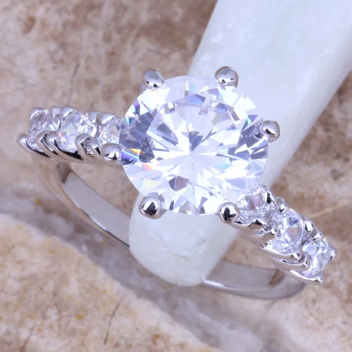 Сублимированный Белый CZ посеребренное женское Ювелирное кольцо Размер 6/7/8/9 R0700 |