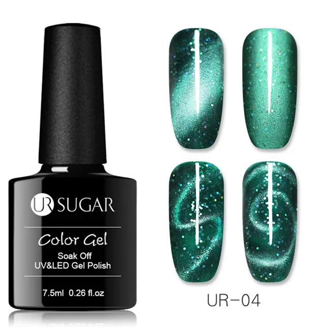 Ur Sugar 7,5 мл голографический Блеск Гель-лак для ногтей с эффектом «кошачий глаз» лак УФ Магнитный Гель-лак лазерные блестки гель лак замочить от маникюра - Цвет: UR-04
