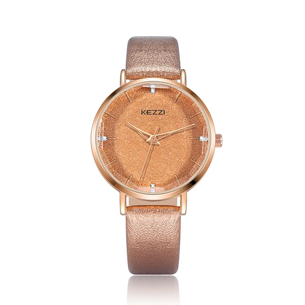 brown leather watch Kezzi брендовые Роскошные Хрустальные кожаные часы с большим циферблатом женские классические белые круглые водонепроницаемые кварцевые наручные часы платье Reloj Mujer - Цвет: brown leather watch