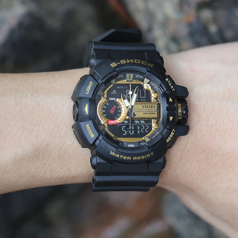 

The latest fashion sports cool gold men's quartz digital watch men's sports watch luxury brand LED military waterproof watch