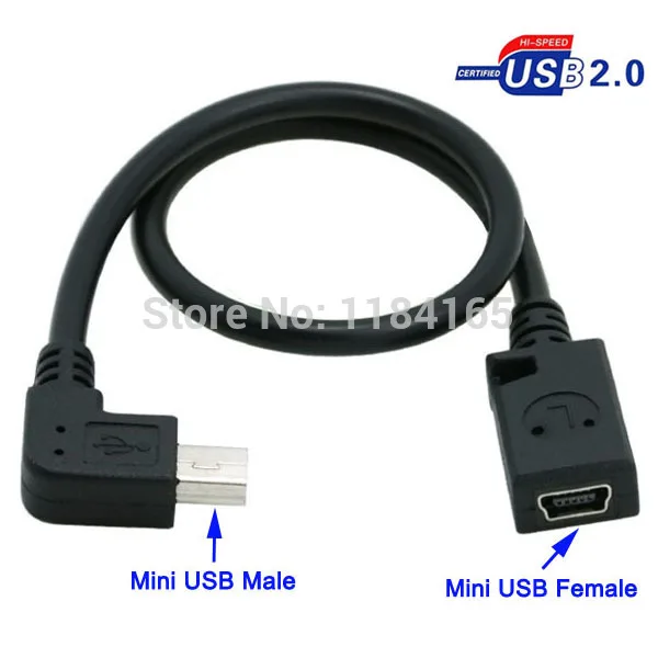 90 градусов мини USB Женский к Мини штепсельный кабельный переходник для