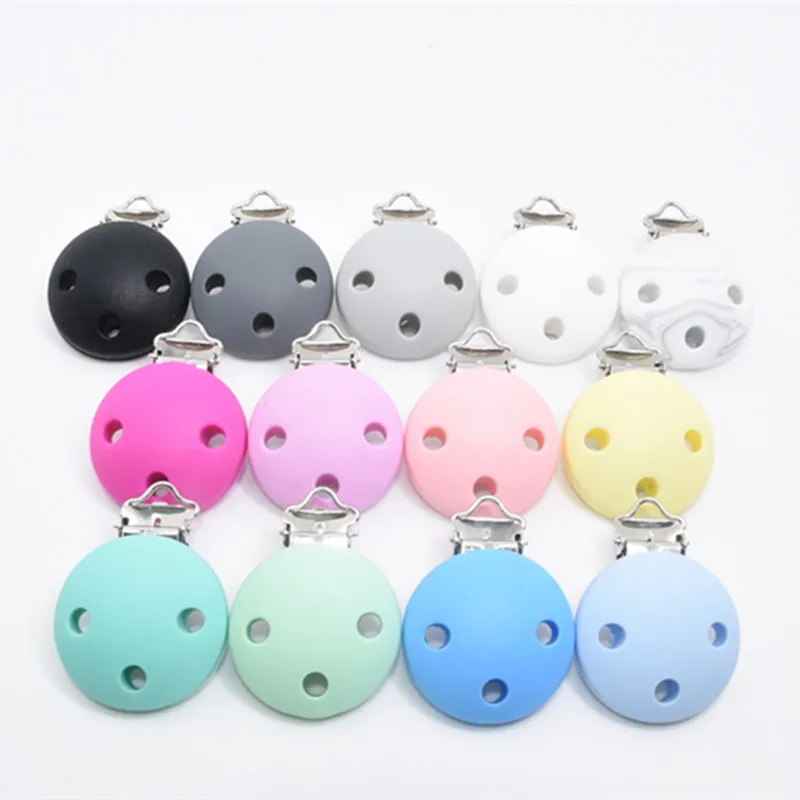 50 PCS BPA Free 3 Holes Silicone Round Clips DIY Baby Rattle Teether Pacifier Dummy Montessori Sensory Holder Chain Clips