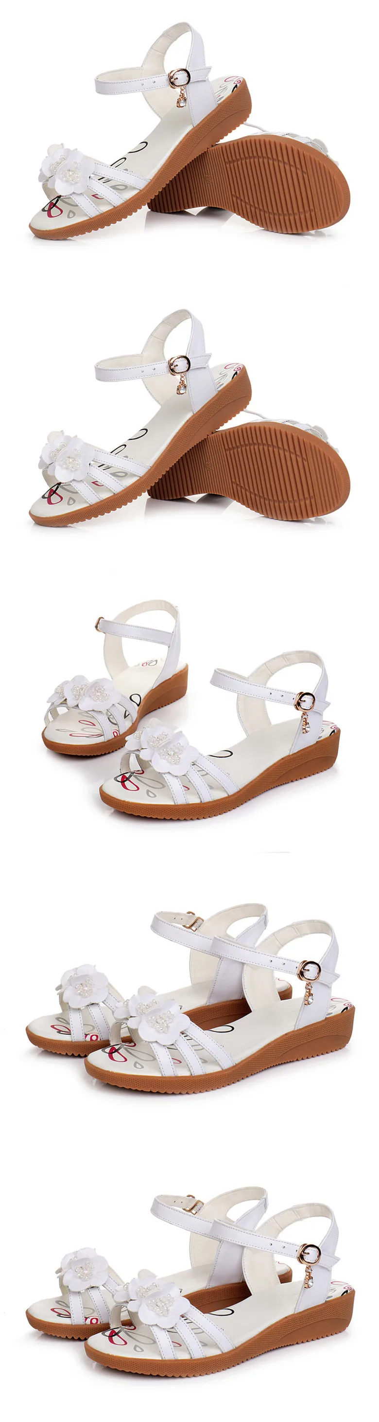 TIMETANG Genuine leather women sandals summer flower ankle wrap flat sandals fashion ladies footwear shoes large size 33-43