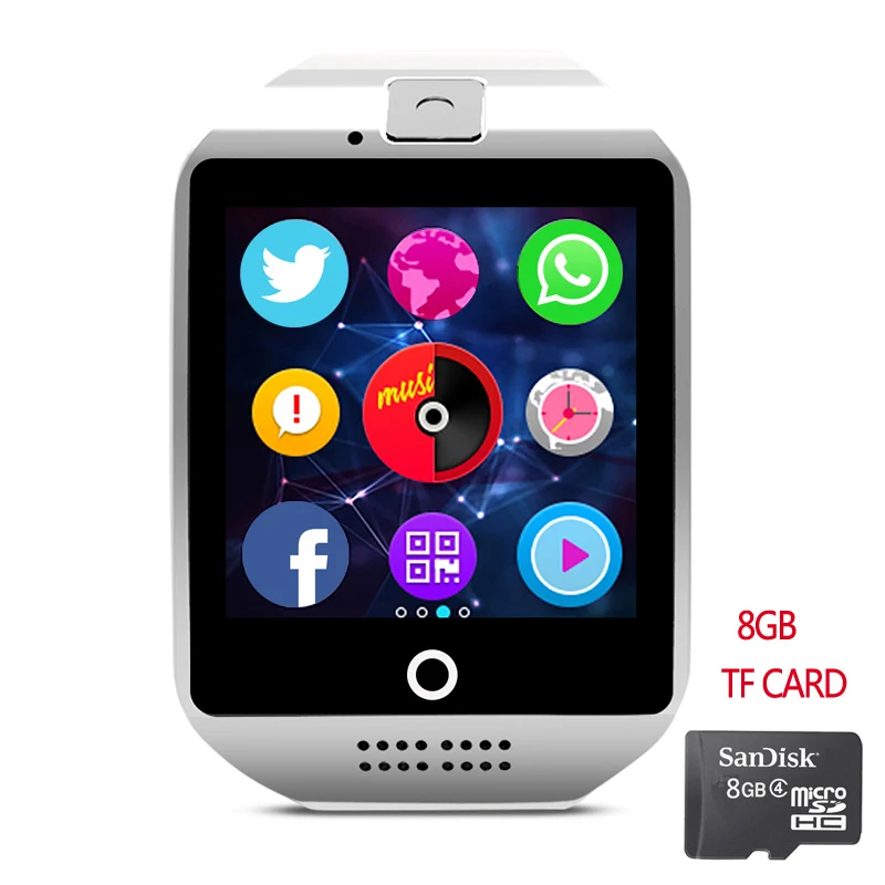 Bluetooth Смарт-часы для мужчин Q18 камера Facebook Whatsapp Twitter Синхронизация SMS Smartwatch поддержка SIM TF карта для IOS Android телефон A1 - Цвет: Q18 White 8G TF