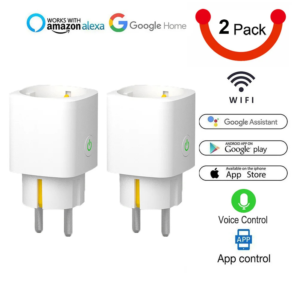 White 2pack Умная розетка с европейской вилкой, Wi-Fi, розетка с таймером, 16А, контроль энергии, Голосовое управление с Alexa и Google Home IFTTT - Цвет: White 2pack