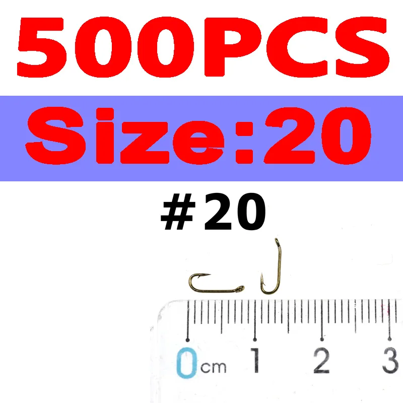500pcs size 20 Wifreo 500 шт. Premuim крючок для завязывания мух очень острый мокрого муха крючок Nymph Fly Bronzed рыболовный крючок стандартных размеров 10 12 14 16 18 20 - Цвет: 500pcs size 20