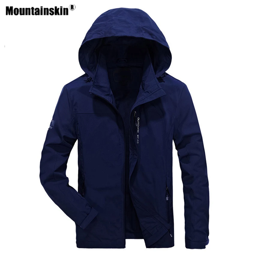 Мужская уличная куртка с капюшоном Mountainskin эластичная Весенняя ветровка для