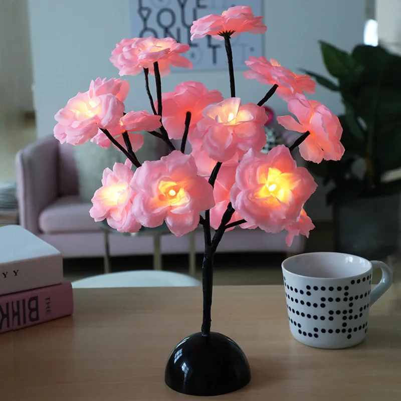 

Night light Led camellia flower lamp outdoor branch room bedroom shop decorative desk led table lamp christmas lights