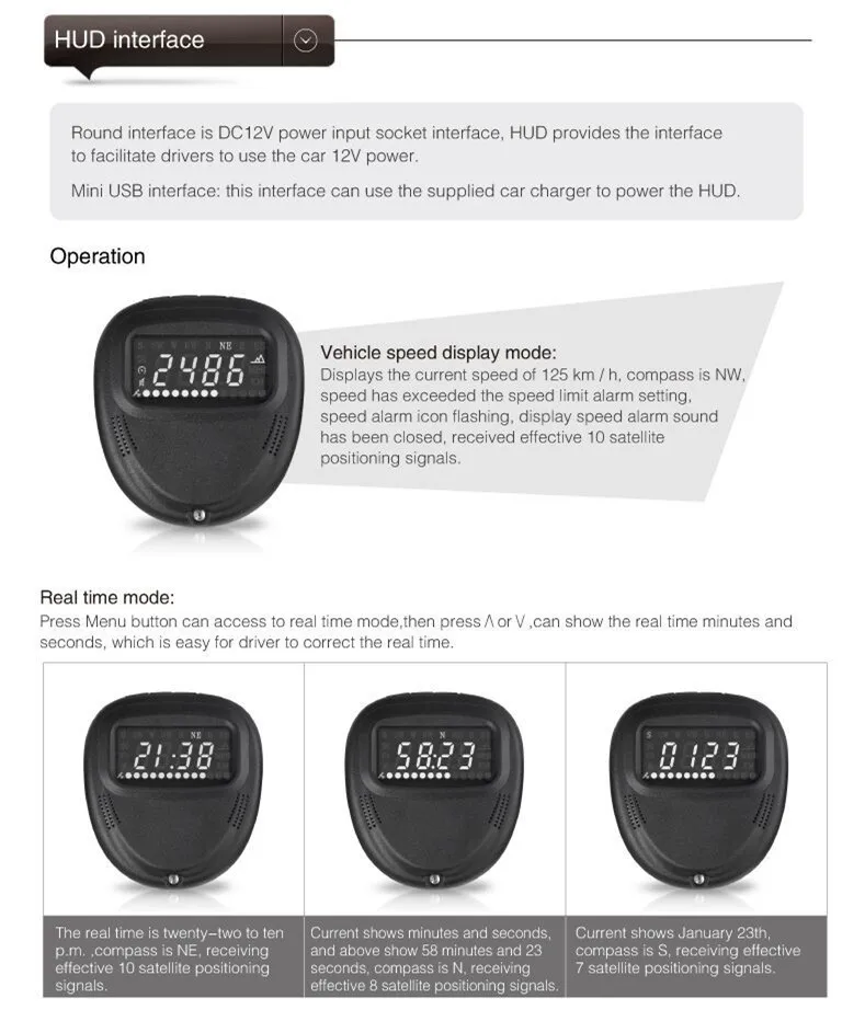 Geyiren HUD gps A1 головой вверх Дисплей автомобиля HUD проекционный Спидометр Скорость сигнализации Дисплей километров лобовое стекло проектор HUD автомобиля gps