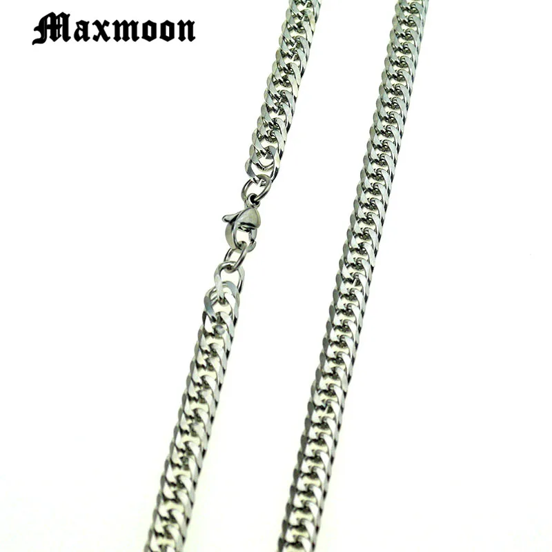 Maxmoon, кубинские браслеты-цепочки из нержавеющей стали, для мужчин, 7 мм, плоский браслет, хип-хоп, рок, спортивные ювелирные изделия, на заказ