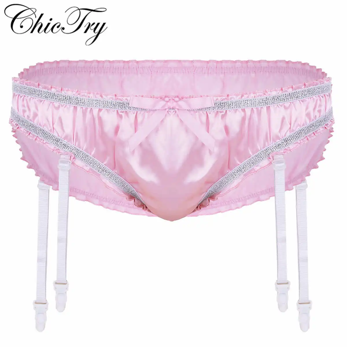 Модные мужские трусы тянущиеся атласные нижнее бельё с подвязками гей стринги