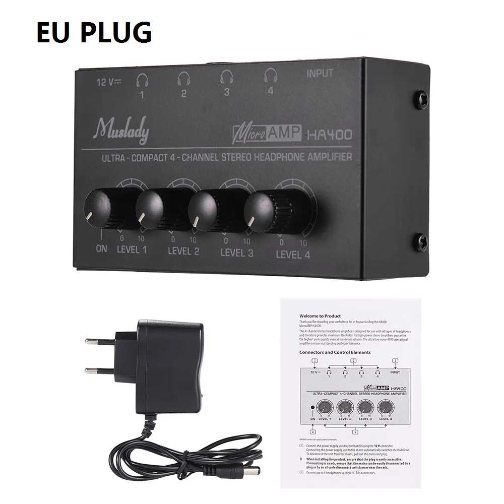 Black EU PLUG HA400 ультракомпактный 4 Каналы аудио стерео усилитель для наушников с Мощность адаптер - Цвет: Black EU PLUG