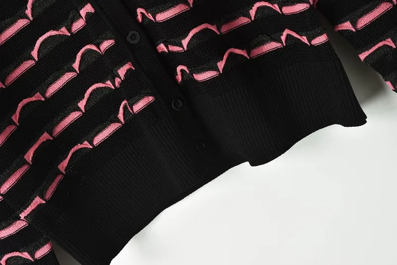 2019 New Spring Cardigan Women Colors Wave Pattern Fold Knit Ladies Single Breasted Sweater Female Coat |