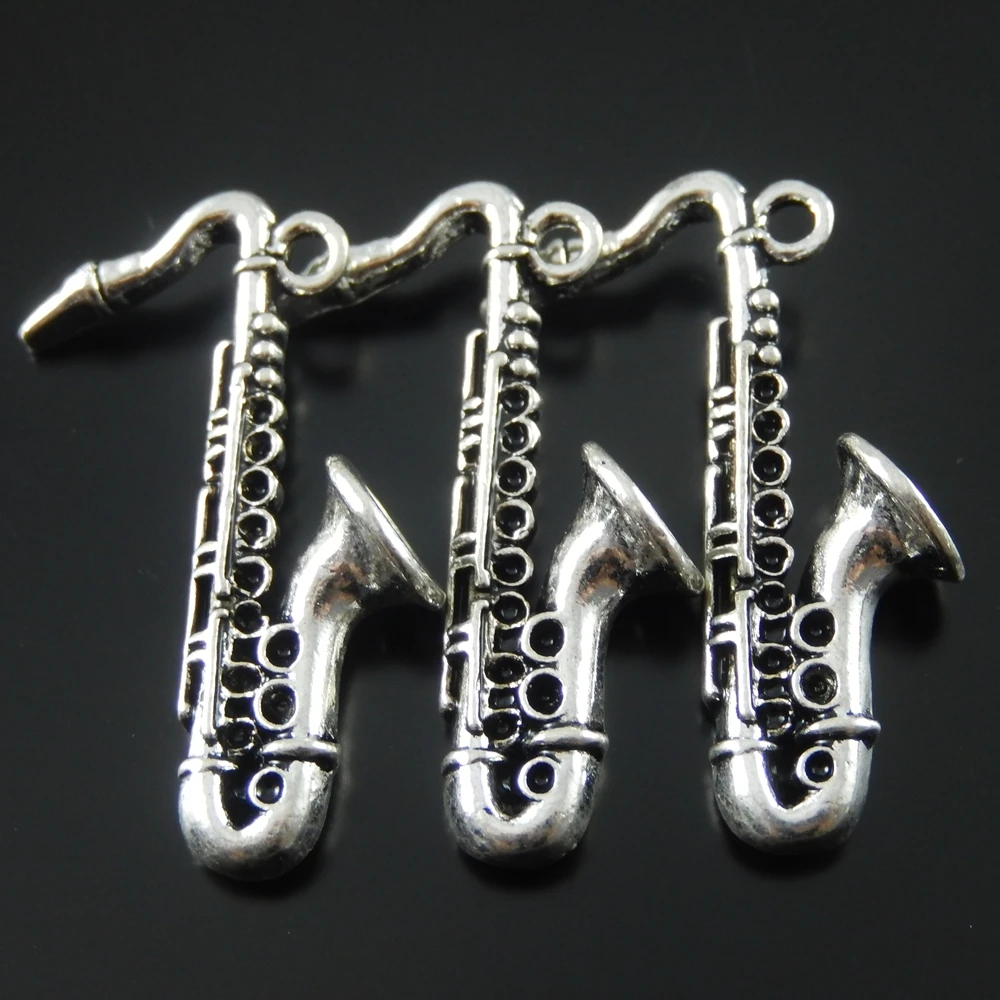 10pcs/lot Fashion Musical Sax Necklace Pendant Hot Sale Vintage Silver Color Metal Charms 36*25mm  Jewelry Findings 38634