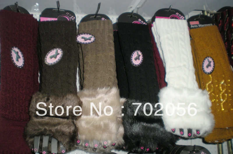 NEW ARRIVAL winter solid Faux fur Knitted Fingerless long Gloves Arm Warmers 24pairs/lot mixed colors #3421