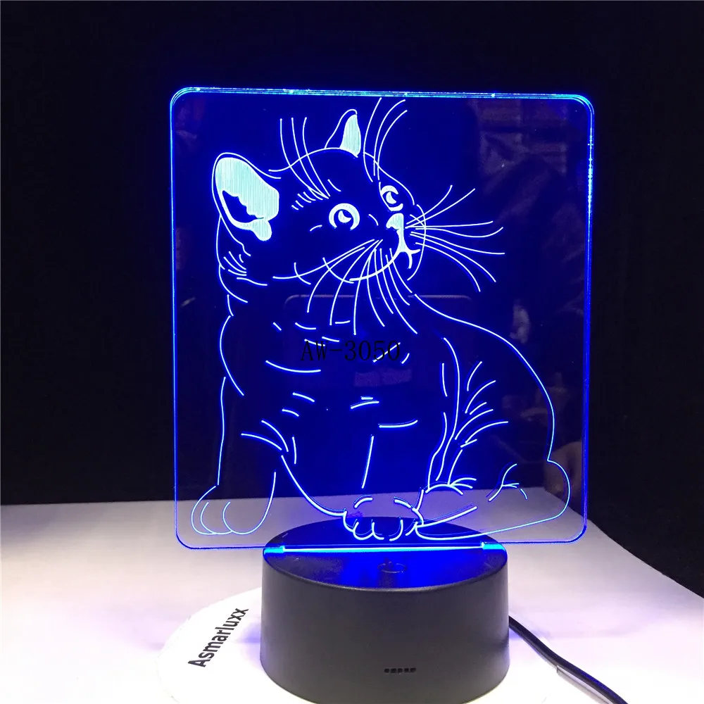 Кошка светодиодный 3d-ночник животное сменная лампа настроения 7 цветов USB Иллюзия настольная лампа декоративная как детская игрушка подарок AW-3050
